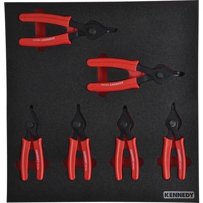 Supplywise 6-piece reversible circlip plier set with foam inlay for tool roller cabinets similar to the Makro 6-piece reversible circlip pliers in red foam inlay