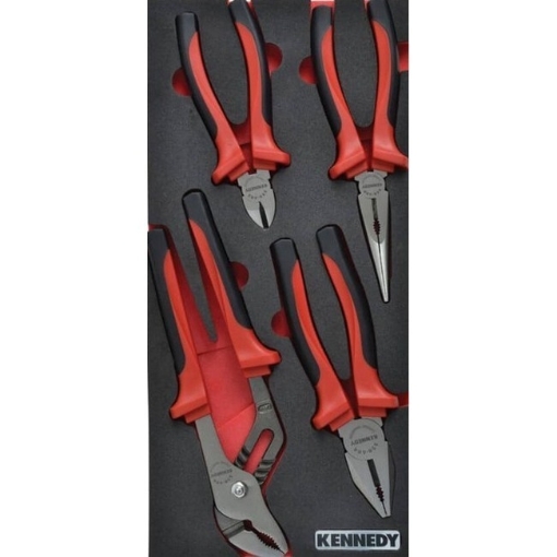 Supplywise 4-piece comfort grip pliers set with foam inlay for tool cabinets similar to the Leroy Merlin 4-piece comfort-grip pliers set with red foam inlay for cabinets