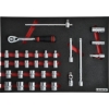 Supplywise 30-piece 1/2-inch metric socket set with foam inlay similar to the Chamberlains 30-piece 1/2-inch metric socket set in red foam inlay.