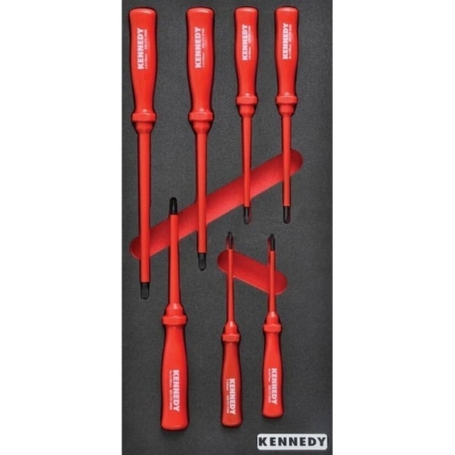 Supplywise 7-piece VDE insulated screwdriver set for electricians similar to the Buco 7-piece insulated vde screwdriver set in red foam inlay
