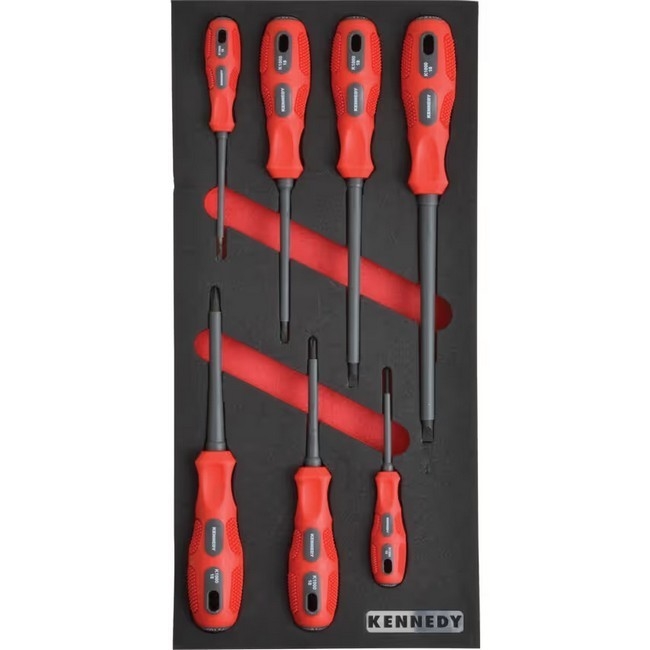 Supplywise 1000V insulated screwdriver set for electricians similar to the Castor And Ladder seven-piece 1000v insulated screwdriver set in red and black foam