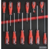 Supplywise 12-piece screwdriver set with foam inlay for tool roller cabinets, similar to the Leroy Merlin 12-piece screwdriver set in black case with red foam inlay.