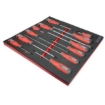 Supply Wise 12-piece screwdriver set with foam inlay for tool chests similar to the Sa Ladder 12-piece screwdriver set in 2/3-width foam inlay with red underlay.