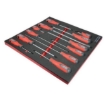 Supply Wise 12-piece torque screwdriver set with foam inlay similar to the Game 12-piece screwdriver set in red and black foam inlay for cabinets