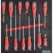 Supplywise 12-piece torque screwdriver set with foam inlay similar to the Game 12-piece screwdriver set in red and black foam inlay for cabinets