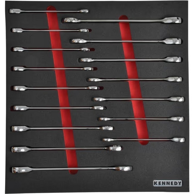 Supplywise 16-piece ratcheting spanner set with foam inlay similar to the Sa Ladder 16-piece ratcheting combination spanner set in foam inlay.
