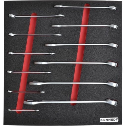 Supplywise 12-piece A/F combination spanner set with foam inlay similar to the Trojan Trolley 12-piece combination spanner set with red foam inlay for tool cabinet