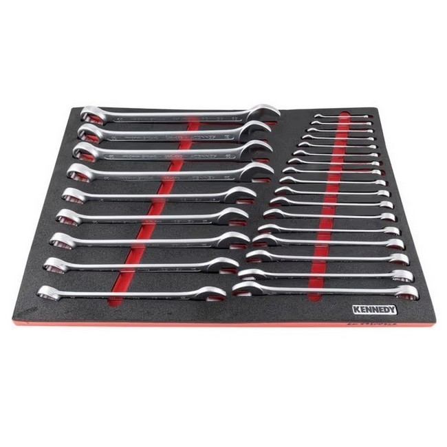 Supplywise 26-piece metric combination spanner set with foam inlay similar to the Castor And Ladder 26-piece metric combination spanner set in red foam inlay