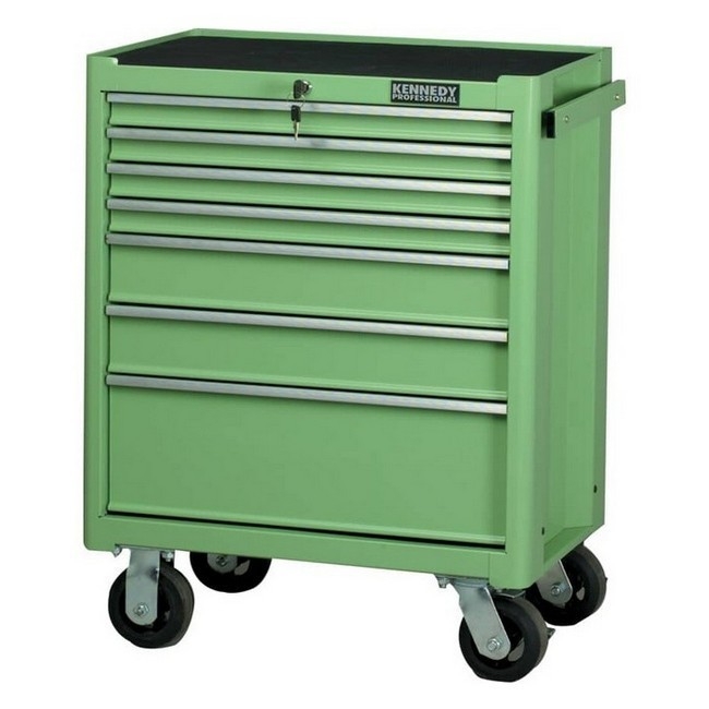 Supplywise heavy duty 7-drawer steel tool cabinet with casters similar to the Builders Warehouse lockable green 7-drawer steel cabinet on casters, 175kg capacity