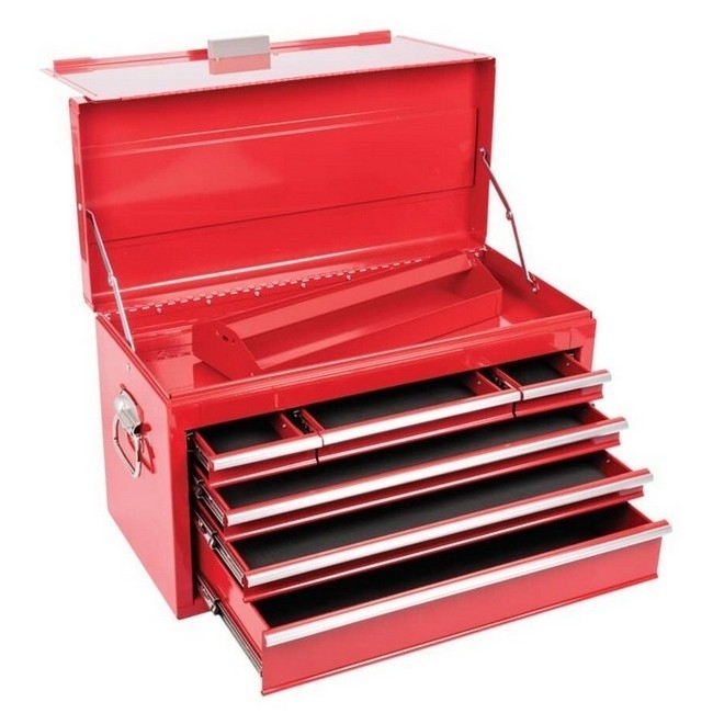 Supplywise heavy-duty 6-drawer steel tool chest similar to the Chamberlains red heavy-duty 6-drawer steel tool chest with central lock.