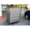 S-Wise stainless steel roller cabinet 7 drawers similar to the Castor And Ladder stainless steel 7-drawer roller tool cabinet with lock and castors.