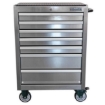 Supply Wise stainless steel roller cabinet 7 drawers similar to the Castor And Ladder stainless steel 7-drawer roller tool cabinet with lock and castors.