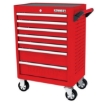 Supplywise heavy-duty 7-drawer steel roller cabinet similar to the Leroy Merlin 7-drawer steel roller cabinet on castors, red and grey.