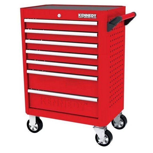 Supplywise heavy-duty 7-drawer steel roller cabinet similar to the Leroy Merlin 7-drawer steel roller cabinet on castors, red and grey.