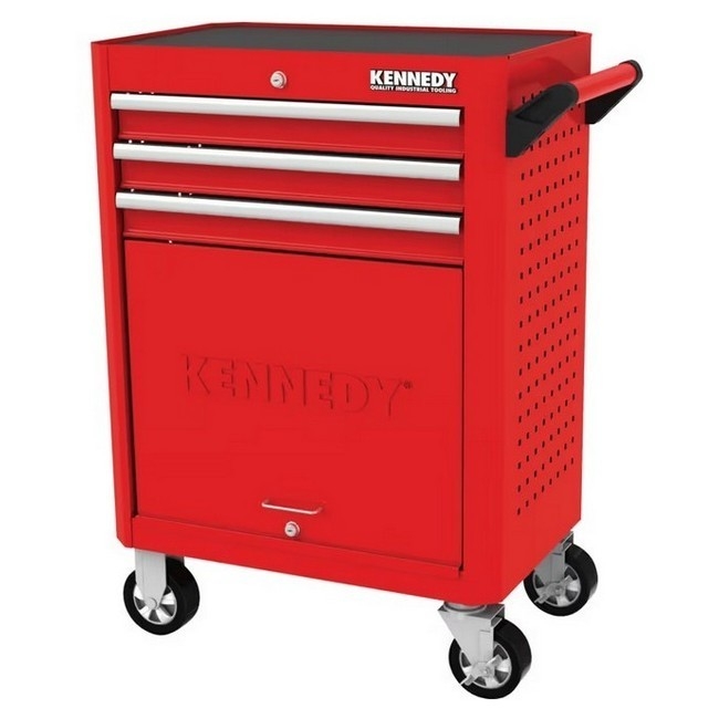 Supplywise heavy-duty 3-drawer steel tool cabinet similar to the Builders Warehouse red and grey 3-drawer steel roller cabinet on lockable castors.