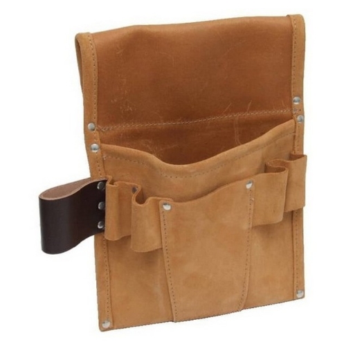 Supplywise leather carpenter tool belt 2-pocket similar to the Linvar tan leather 2-pocket tool pouch with five attachment loops.
