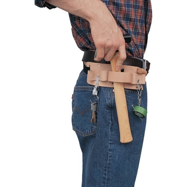Supplywise tan leather tool holster for hammers similar to the Caslad tan leather 5-loop tool holster with metal t-bar clip.