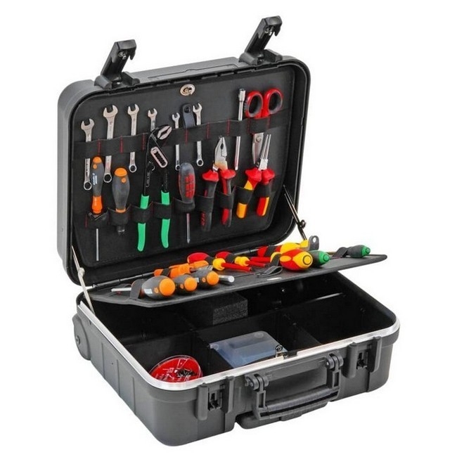 Supplywise professional lockable mobile tool case with wheels similar to the Linvar lockable mobile polypropylene tool case with removable trays