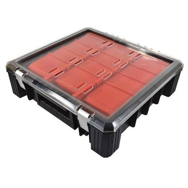 Supplywise 12 compartment parts organiser similar to the Caslad 12-compartment polycarbonate parts organiser with transparent lid
