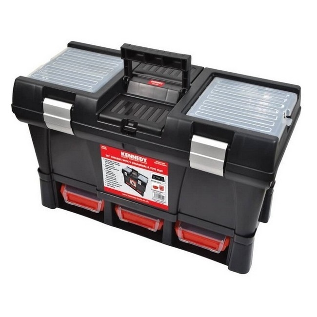 Supplywise impact-resistant plastic toolbox 9 compartments similar to the Cashbuild grey plastic toolbox, 9 compartments, removable organisers