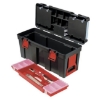 Supplywise's wheeled toolbox with removable tote tray similar to the Linvar black wheeled plastic toolbox with removable tote tray and dividers.