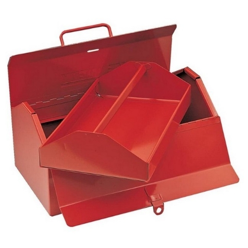 Supplywise heavy duty steel toolbox for construction sites similar to the Adendorff red steel barn-style toolbox with removable tote, 35.5×20.5×18.5cm