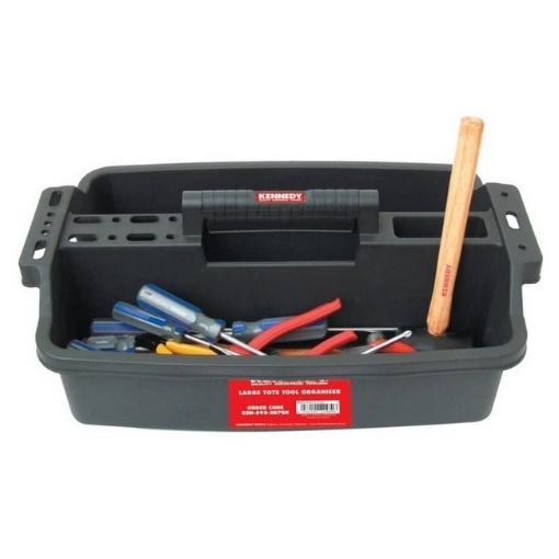 Supplywise large plastic tool tote tray similar to the Cashbuild large black plastic tool tote tray with ribbed handle.