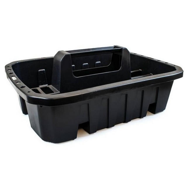 Supplywise small tool tote organiser similar to the Trojan Trolley black plastic tool tote tray with two deep compartments and handle