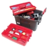 Supplywise's lockable mobile toolbox with wheels similar to the Leroy Merlin lockable mobile toolbox with tow handle and wheels, black/red