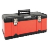 Supply Wise heavy-duty plastic toolbox with tote tray similar to the Castor And Ladder red and black toolbox with tote tray, v-groove and metal latches.