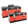 Supplywise heavy-duty plastic toolbox with tote tray similar to the Castor And Ladder red and black toolbox with tote tray, v-groove and metal latches.