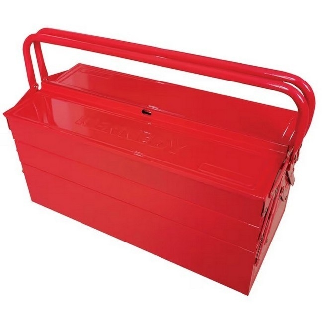Supplywise heavy-duty steel cantilever toolbox similar to the Castor And Ladder red steel cantilever toolbox, 5 compartments with foam liners.