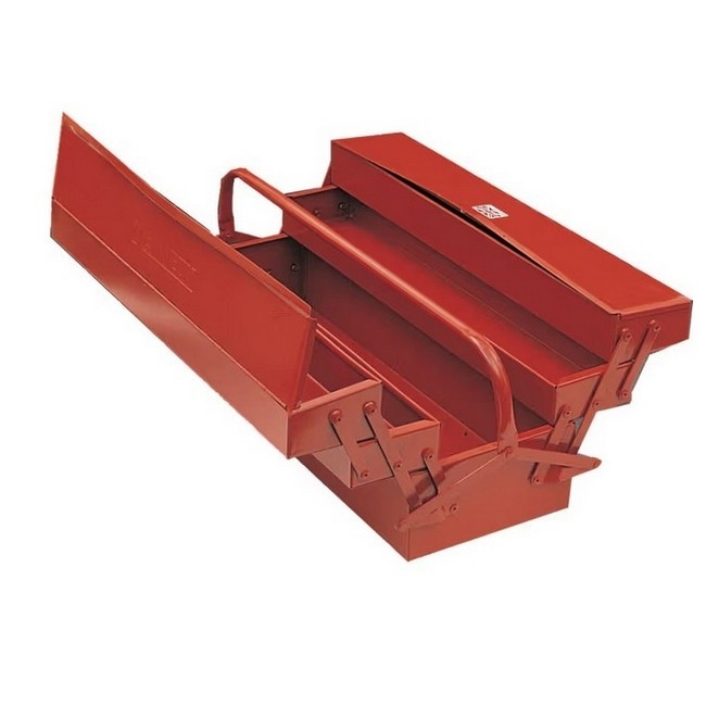 Supplywise heavy-duty steel cantilever toolbox similar to the Chamberlains red steel 4-tray cantilever toolbox with carry handle.