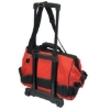 Supplywise's heavy-duty wheeled tool bag 26 pockets similar to the Builders Warehouse red and black wheeled tool bag with 26 pockets and telescopic handle.