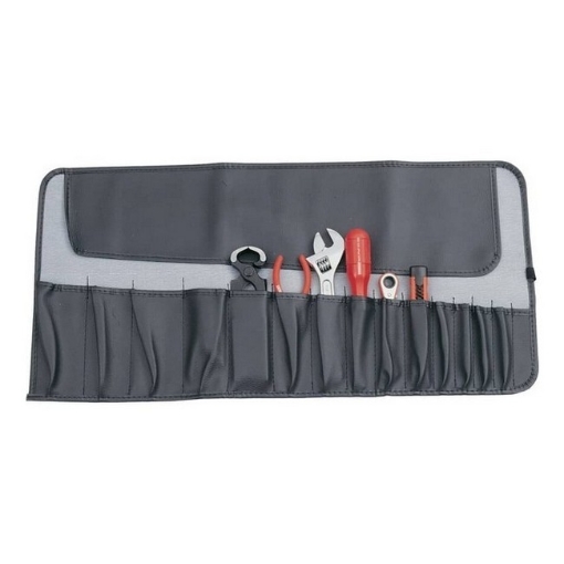 Supplywise waterproof PVC tool roll 15 pockets similar to the Makro black waterproof pvc tool roll with 15 pockets and tie straps.