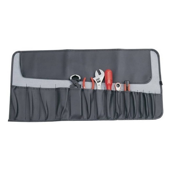 Supplywise waterproof PVC tool roll 15 pockets similar to the Makro black waterproof pvc tool roll with 15 pockets and tie straps.