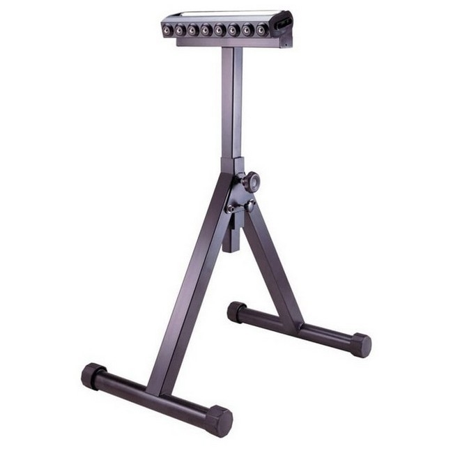 Supplywise adjustable heavy-duty roller stand for workshop similar to the Builders Warehouse black steel adjustable roller and ball stand, 76–120 cm high.