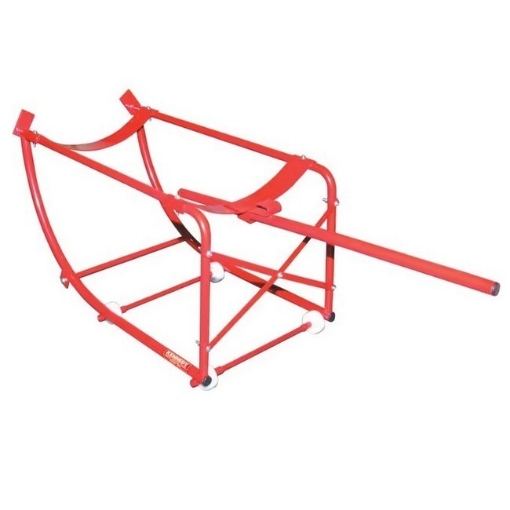 Supplywise tilting drum cradle for 205 litre drums similar to the Linvar red steel tilting drum cradle with non-sparking wheels.