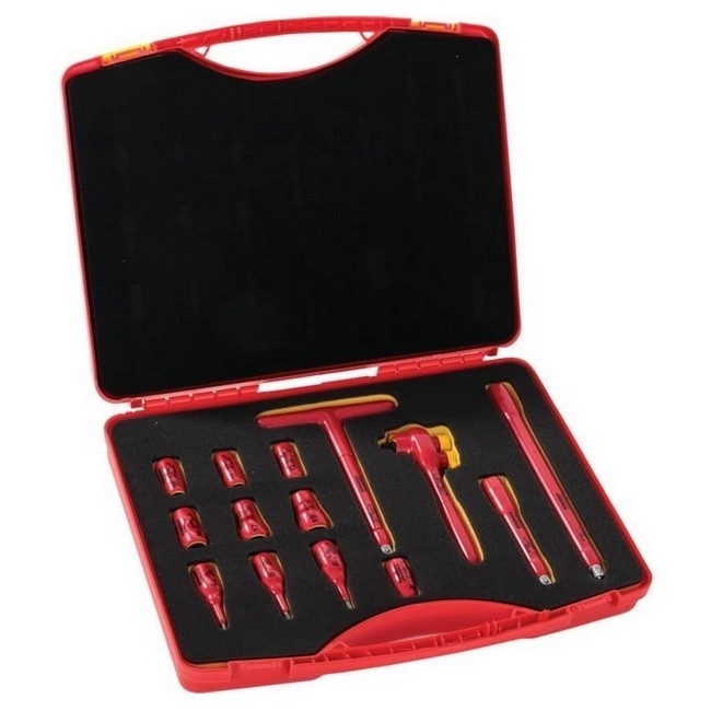 Supplywise 1000V insulated reversible ratchet set for electricians similar to the Game 1000v insulated reversible ratchet tool set in red case.