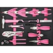 Supply Wise's 155-piece roller cabinet tool set similar to the Caslad pink six-drawer steel roller tool cabinet with 155-piece set.