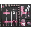 Supply Wise 155-piece roller cabinet tool set similar to the Caslad pink six-drawer steel roller tool cabinet with 155-piece set.