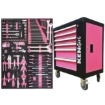 Supplywise 155-piece roller cabinet tool set similar to the Caslad pink six-drawer steel roller tool cabinet with 155-piece set.