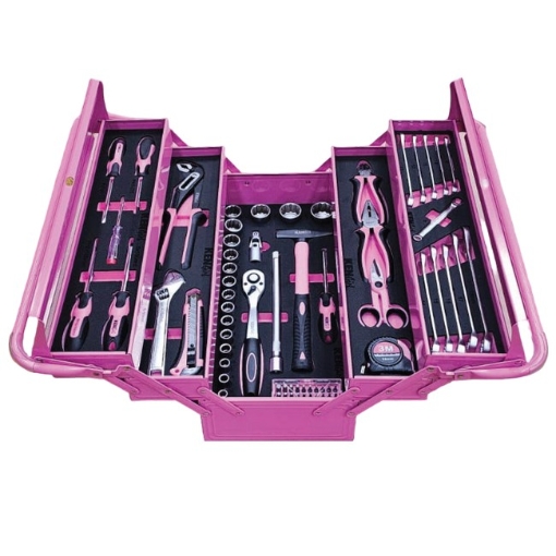 Supplywise 76-piece professional tool kit with cantilever toolbox similar to the Castor And Ladder 76-piece pink steel cantilever toolbox with sockets and spanners