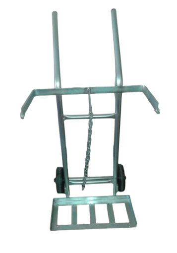 Supplywise steel trolley similar to the Buco steel gas cylinder trolley with 200kg capacity and safety chain.